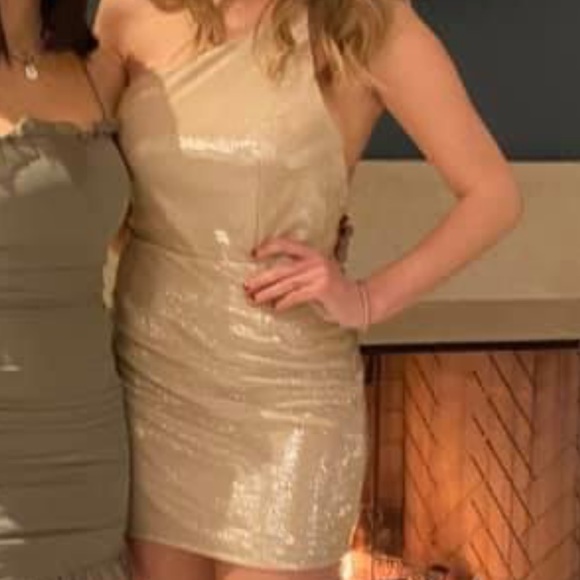 Gold Asymmetrical Mini Dress - Picture 2 of 4